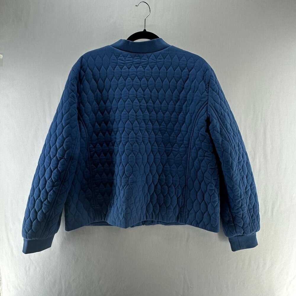 Talbots Quilted Bomber Jacket Womens XL Full Zip Pattern Lined Snap Pockets Blue - Picture 5 of 12
